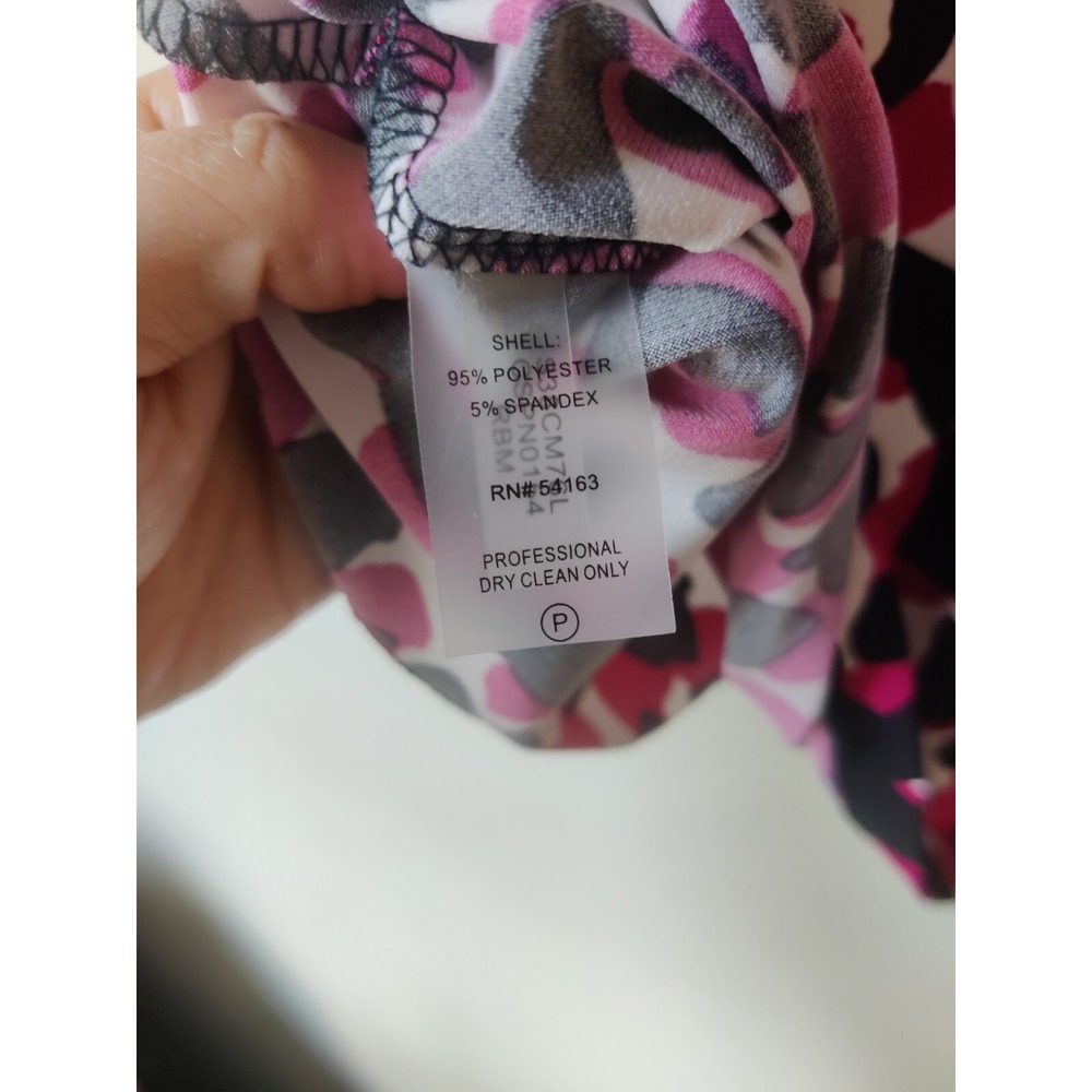 Calvin Klein Sleeveless Blouse Pink/Black/White Geometric Design Size Large - Picture 4 of 4